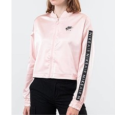 Nike woman's crop jacket pink air track satin crop NikeAir sleeve pockets Size M