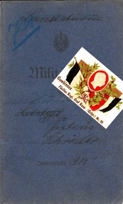 Militärpass 1915 - Füsilier J. Schröder Füsilier-Reg. Graf Roon Nr. 33 Gumbinnen