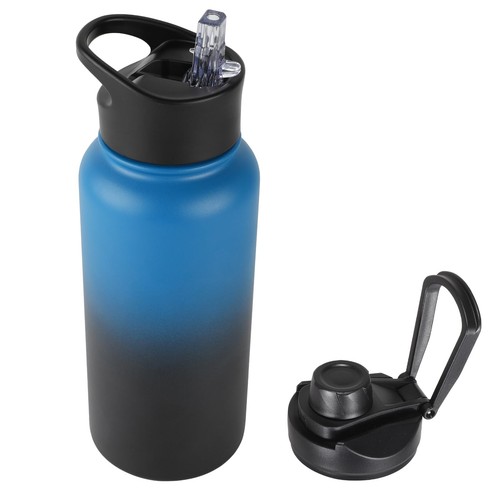 32 Oz Insulated Water Bottle with Straw Lid & Wide Mouth Lids, Stainless Steel 