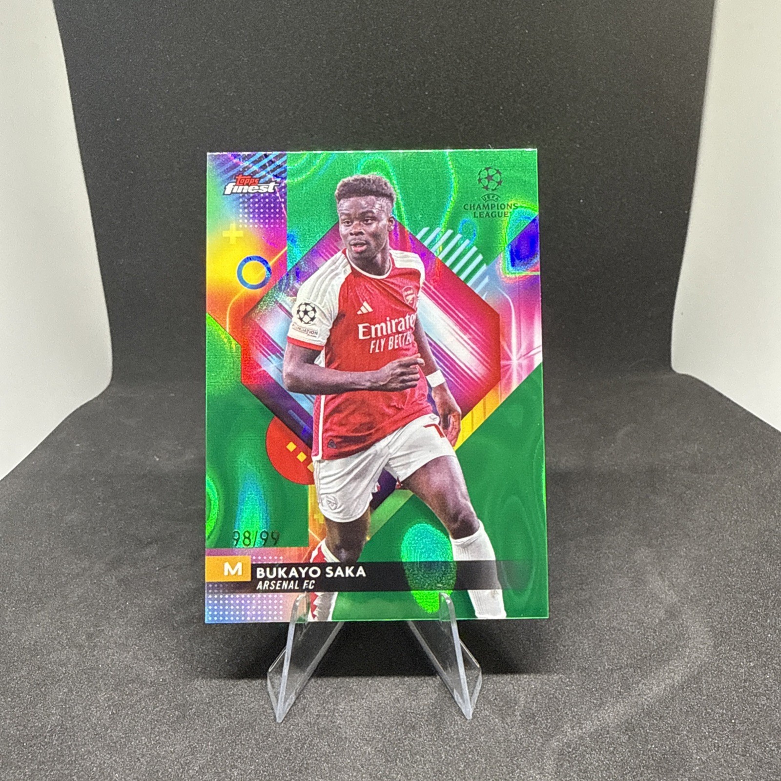 Bukayo Saka 2023-24 Topps Finest UCL Green Lava Refractor /99 #10