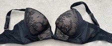 Gossard 36D Bra Plunge Black Lace Underwired Lingerie