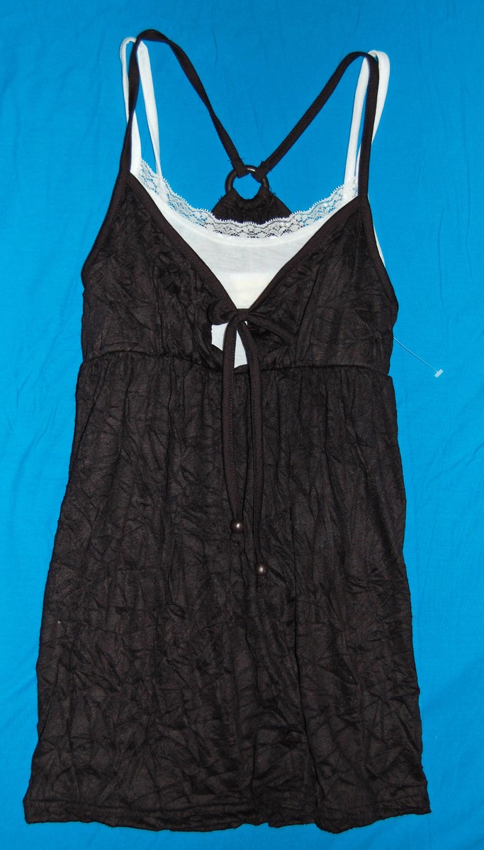 WOMENS Crinkle Double Layer Cami Tank Top Shirt Smock BLACK