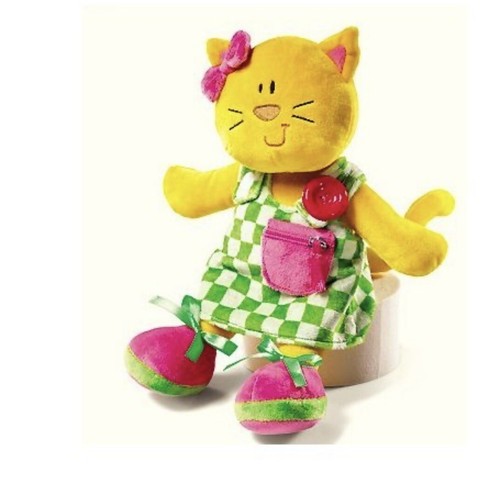 Kleid Kind Puppe gelb Kätzchen Katze Aktivität Plüschtier Vintage Russ fehlender Knopf - Bild 10 von 10