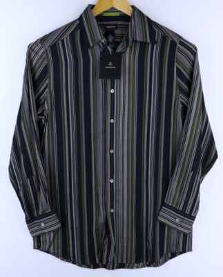 New Claiborne Mens M Long Sleeve Button Up Metro Loft Vertical Stripe