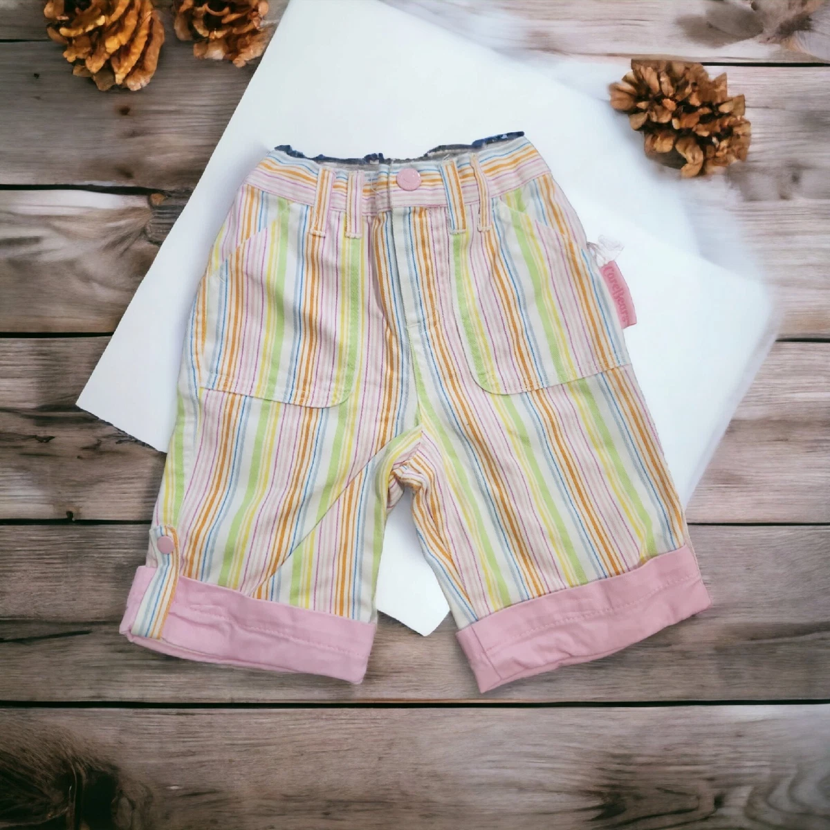 Vintage 90s Care Bears Rainbow Striped Capri Pants Baby Size 12
