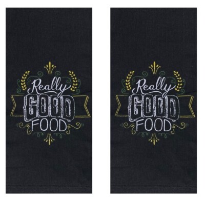 Sonoma Harvest ''Really Good Food'' Flour Sack Cotton Kitchen Towels Set Black