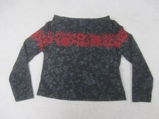 AGB Byer Shirt Womens XL Black Red Floral Long Sleeve Casual Blouse