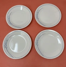 Corelle BLUE LILY Set of 4 Bread & Butter Plates Beige w/ Blue Flowers & Band