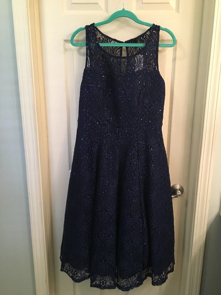 Navy blue lace skater dress cheap