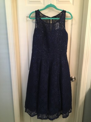 knee length dresses for ladies Yumi Navy Dot Print Mesh Stretch Midi Skater Dress – Envy Boutique