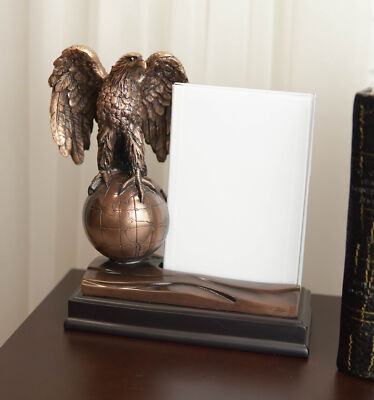 Ebros Majestic Bald Eagle Perching On Globe 4''X6'' Glass Picture Frame Statue