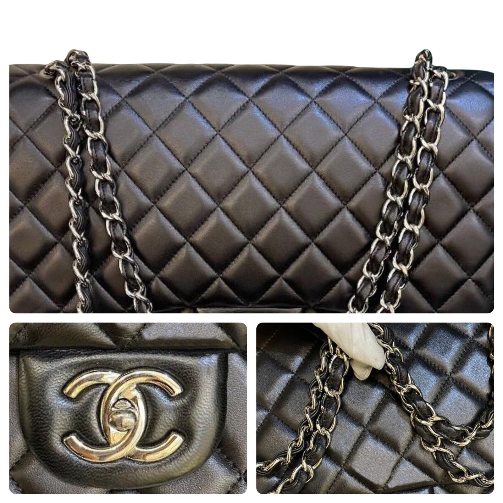 Chanel Maxi Black Quilted Lambskin Classic Double Flap Bag 100