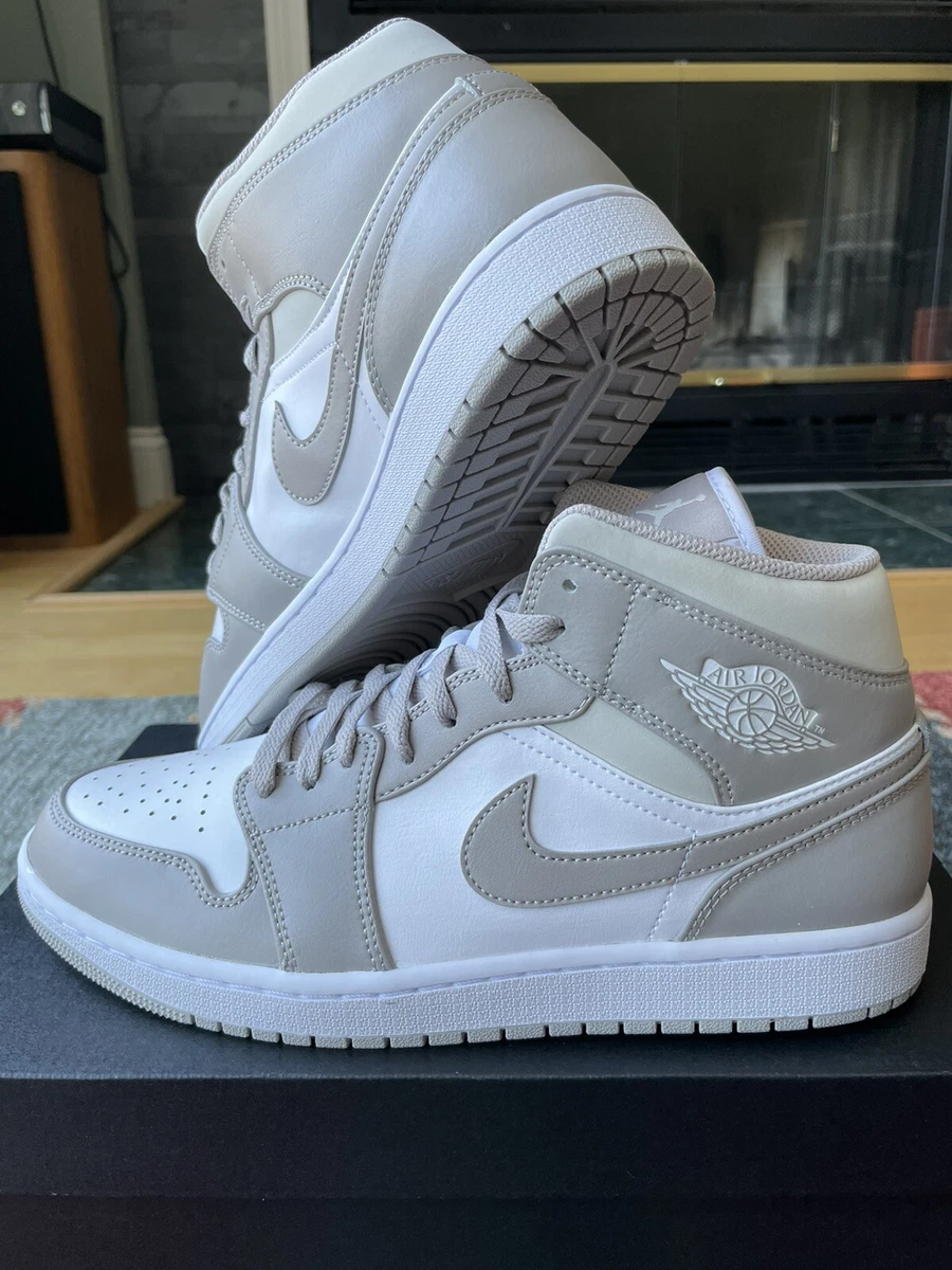 Nike Air Jordan 1 Mid Linen Sneakers Mens Sz 10 Grey White 554724-082