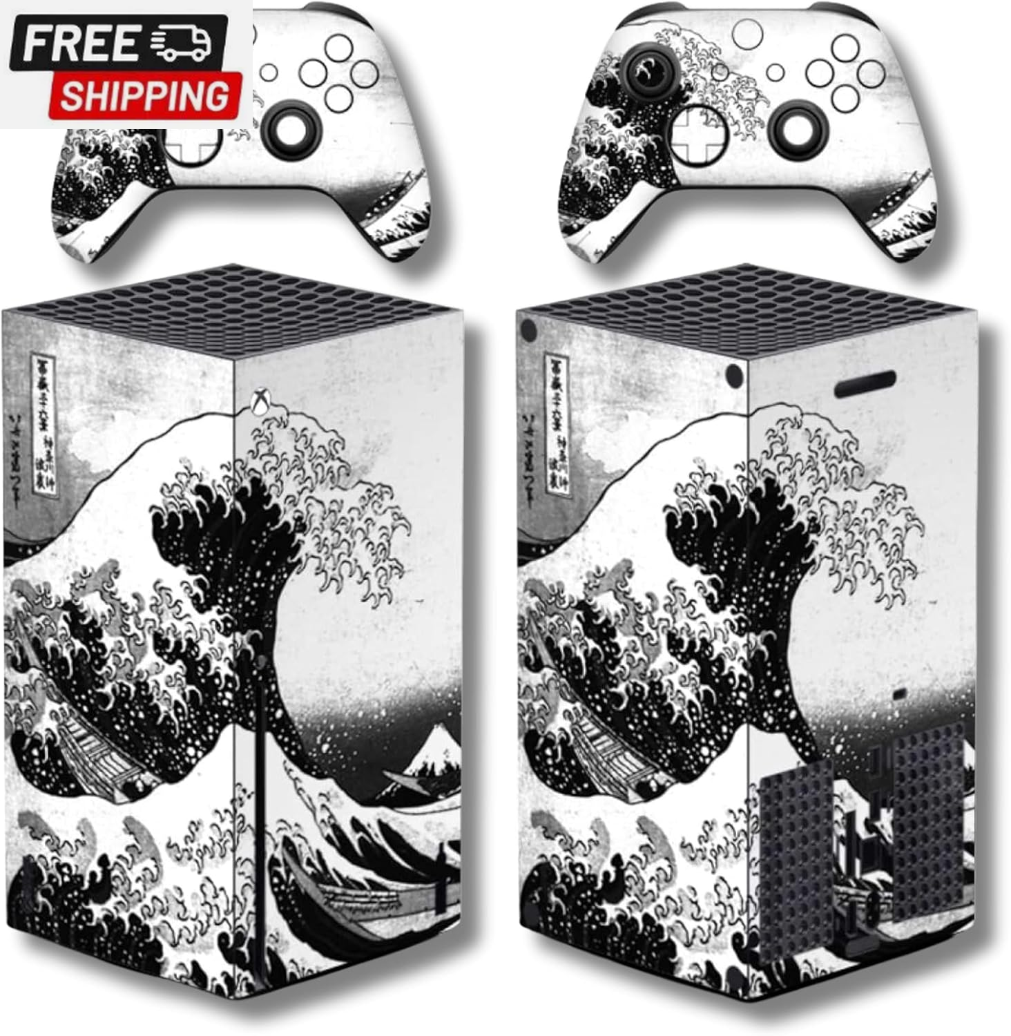 Wave Xbox Skin | Anime Japanese Black White Great Kanagawa Ocean Aesthetic Vinyl