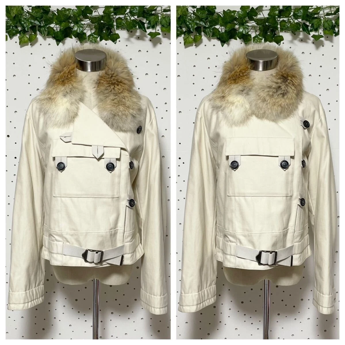 LOUIS VUITTON（LV） Giacca blusa con cintura pelliccia Louis Vuitton modello collezione autentica 38 avorio