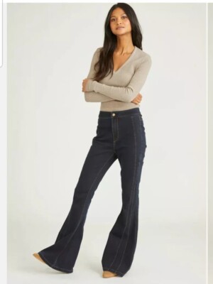 Driftwood Jeans Womens Veda Flare Boho Inky Dark Wash High Rise EUC 30''x32''