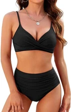 Zaful Black Swimsuit 2 Piece Black high waisted Size 6 New Free Shipping