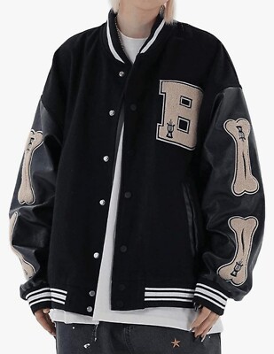 Aelfric Eden Varsity Jacket Y2k Bone Graphic Baseball Bomber