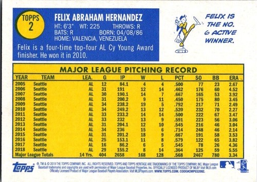 2019 Topps Heritage - Félix Hernández #2 - Picture 2 of 2