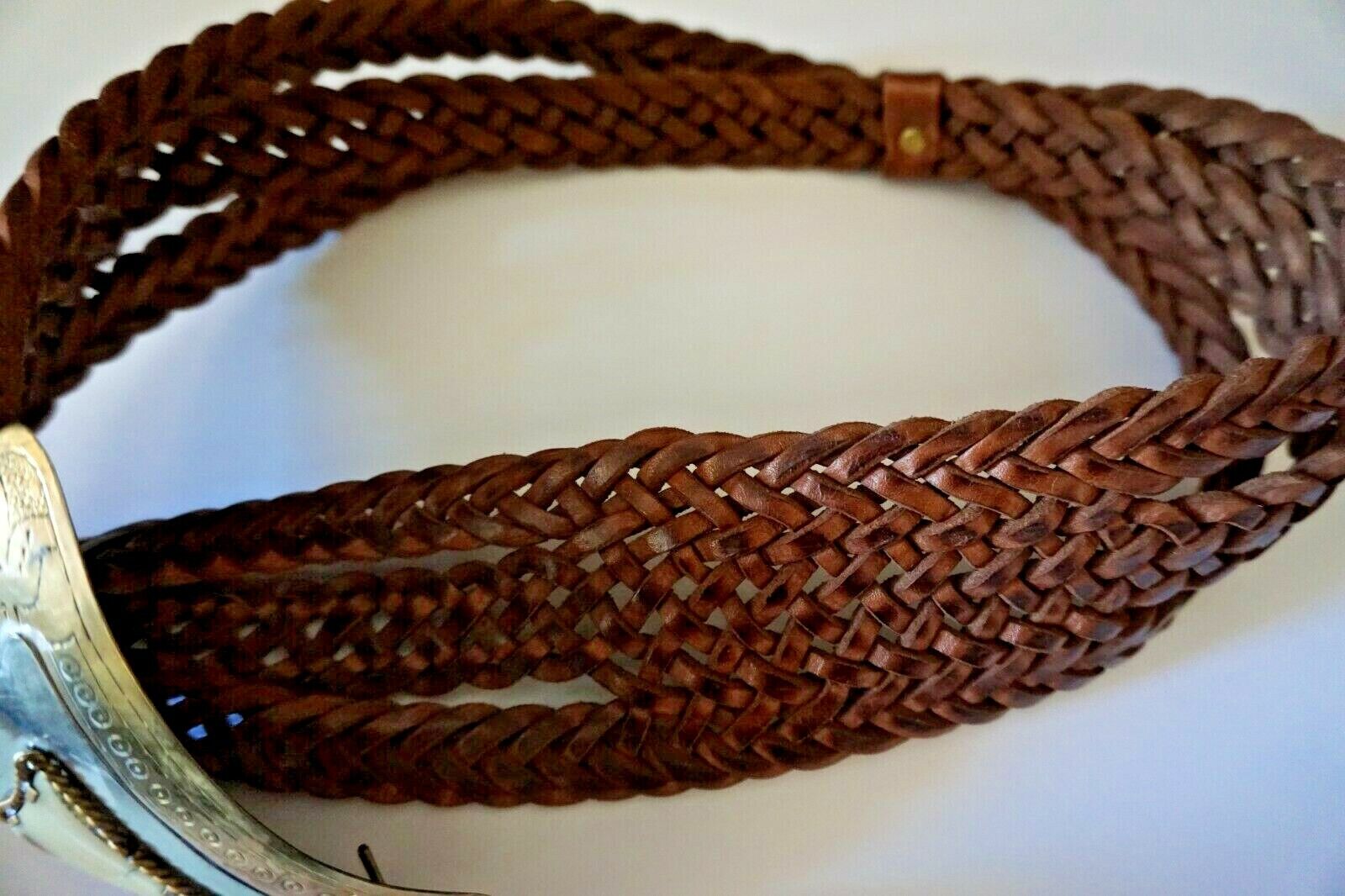 Chicos Handcrafted Leather Basket Weave Belt Bras… - image 4