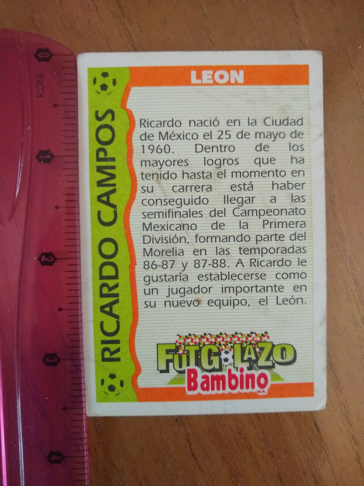 RICARDO CAMPOS LEON Mexican League official trading card by Bambino SOCCER  FIFA