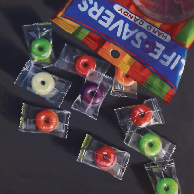 DANFORTH Lifesavers, 8x8 still life original realism oil painting, candy