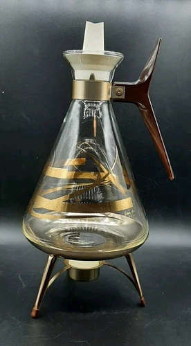 Vintage Inland Glass Atomic Glass Coffee Carafe With Lid & Candle Warmer Stand