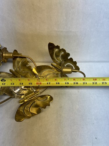 Vtg Brass Triple Candle Butterfly Wall Candelabra Sconce Wall Art Hanging MCM - Picture 12 of 13