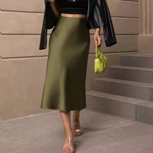 Women High Waisted Skirt Silk Satin Skirts A-Line Elegant Skirts Skirt New - Imagen 24 de 32