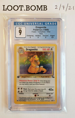 Pokemon DRAGONITE CGC 9 Fossil 1st Edition #4/62 1999 Holo PSA BGS