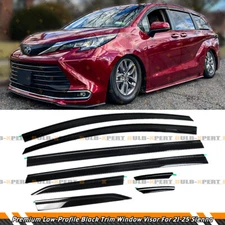 FOR 2021-2025 TOYOTA SIENNA 8PC SET BLACK TRIM WINDOW VISOR RAIN GUARD DEFLECTOR