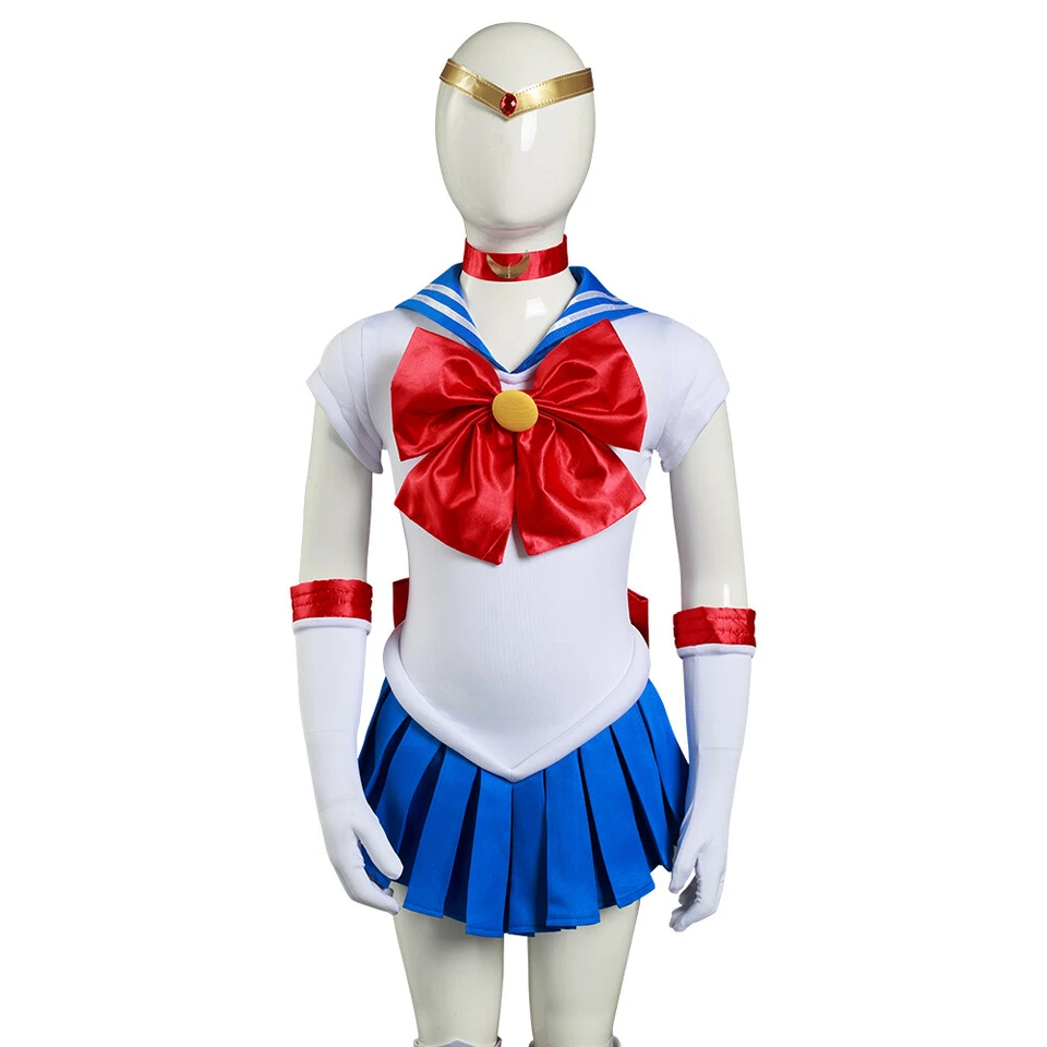 Kids Grils Anime Sailor Moon Tsukino Usagi Cosplay Costume Dress Party Skirt - Image 4 of 4