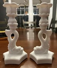 Westmoreland Milk Glass Dolphin Candle Holder Candlestick Vintage PAIR