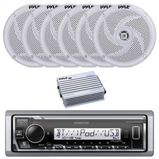 Kenwood Single DIN Marine Bluetooth Stereo Receiver, 6x 5.25" Speaker, Amplifier