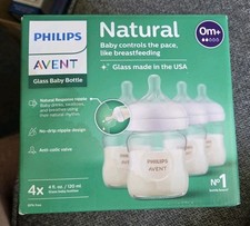 Philips Avent Natural Glass Baby Bottles 4oz 4-pack Anti-colic Nipple Valve 0m
