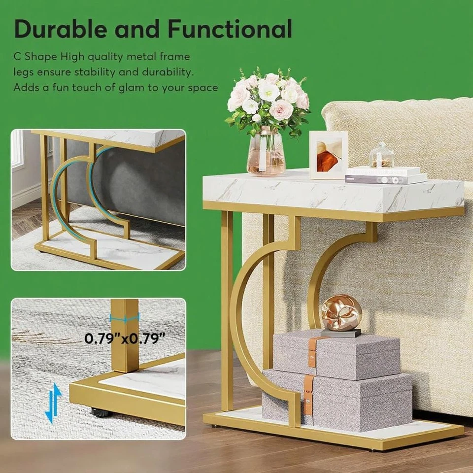 End Table Farmhouse End Table Features A Modern Semicircular Black Frame Design - Image 2 of 4