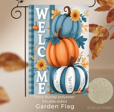 Garden Flag, 12  x18  , Autumn Pumpkins, Burlap Polyester Double-sided