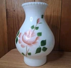 Vtg Milk Glass Rose Hurricane Lamp Shade Replacement 3" Base 7" Tall Hobnail Rim
