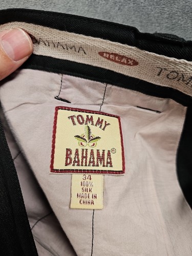 Tommy Bahama Boracay Shorts Men 34 Black Chino 9" Pleated 💯 Silk Herringbone - Picture 2 of 5