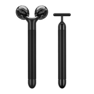 2-IN-1 Beauty Bar Electric Face Massager, 3D Roller and T Shape Arm Eye Black 