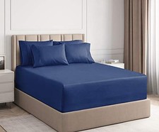 Extra Deep Pocket Sheets - 6 Piece Sheet Set - Sheets Deep Queen Navy Blue