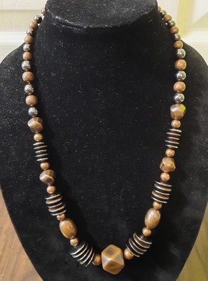 24'' Copper, Brown, Silver Baroque Beaded Graduated Strand String Necklace EXCOND
