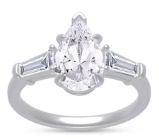 Lab Grown 2.00 Cts PEAR Cut EFG VS CVD Diamond Ring Solitaire 14k White Gold