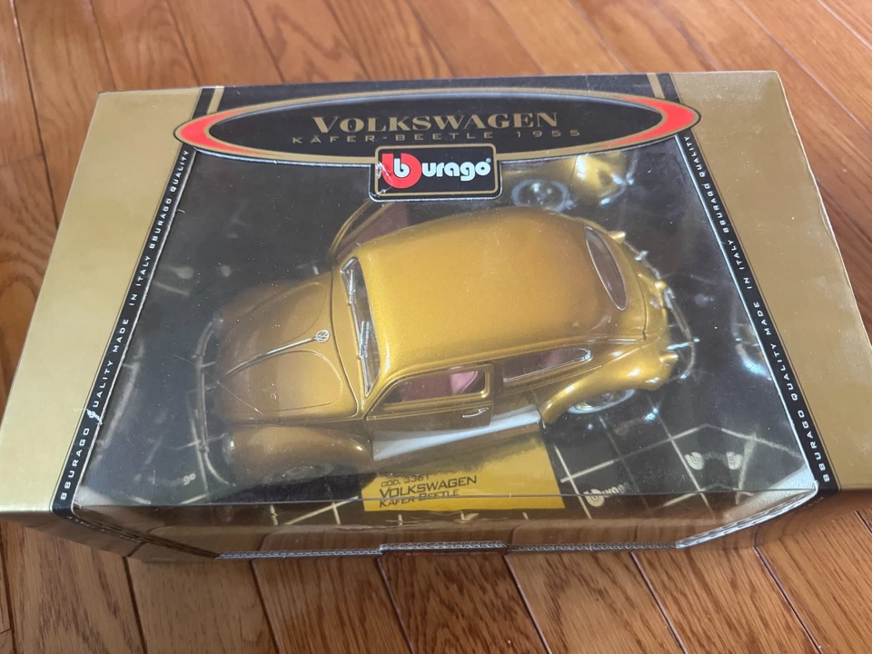Volkswagen Kafer-Beetle 1955 edición dorada Bburago 1:18 modelo de coleccionista dorado- Foto 2 de 4