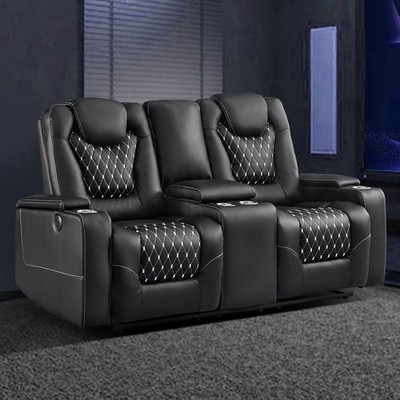 EBELLO Faux Leather Power Reclining Loveseat 2 Seat Electric Recliner Sofa Chair