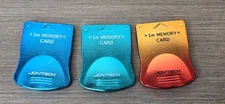 3 Joytech 1MB Metallic Memory Cards For PlayStation 1 - Green and Blue Redish Or