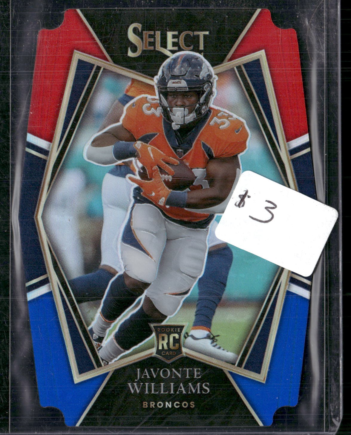 2021 Panini Select #157 Javonte Williams Red and Blue Prizm Die Cut