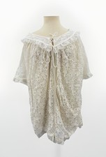 Vintage White Nylon Lace Babydoll Peignoir Short Robe Jacket Lingerie Tie Front