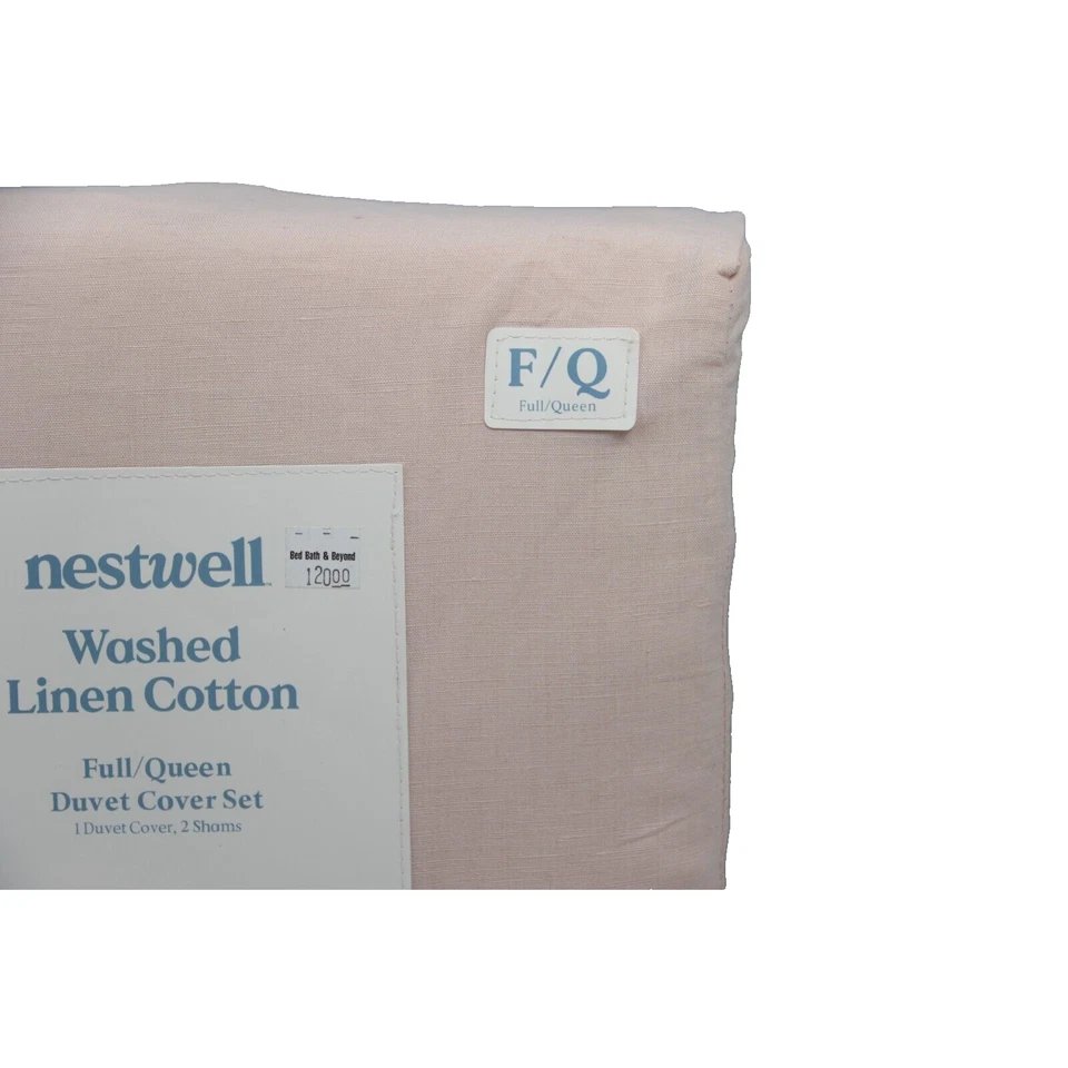 Funda nórdica Nestwell 3 piezas completa/queen, lino lavado algodón en rosa rubor Foto 3 de 4