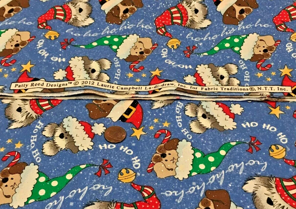 Christmas Hats*Puppies*on Frosted Blue* Fabric Traditions * 100% Cotton*8" x 21" - Image 4 of 4